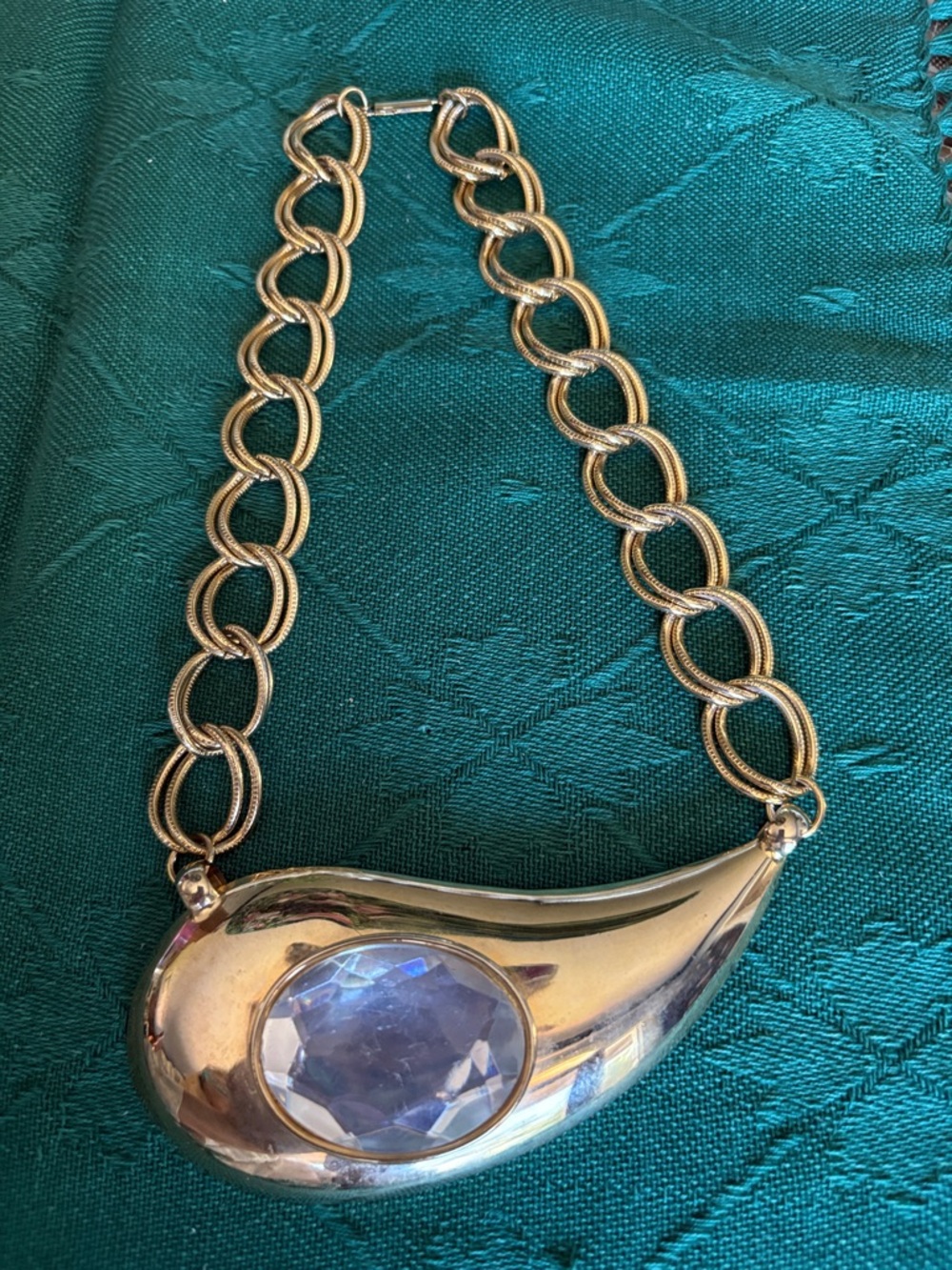Gold-Tone Statement Necklace with Faceted Light Clear RhineStone $15